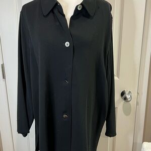 Talbots black wool blend long button front blazer size 18